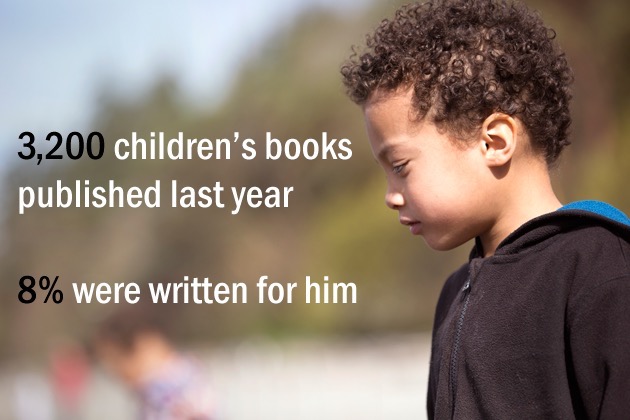 photo of ethnic child with text that reads 5000 children's books published last year. 5% were written for him