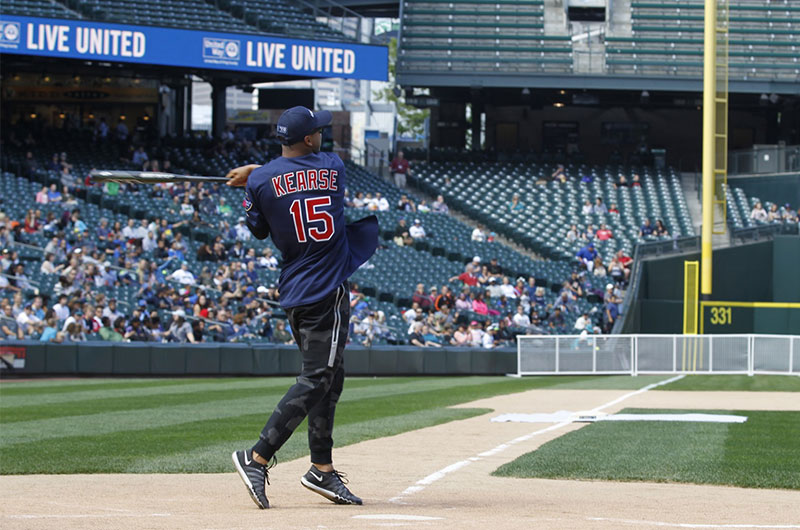 Jermaine Kearse batting at the United Way of King County All-Star Classic