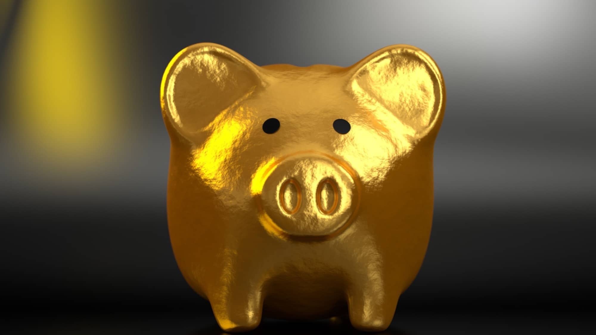 Head-on image of a golden piggy bank