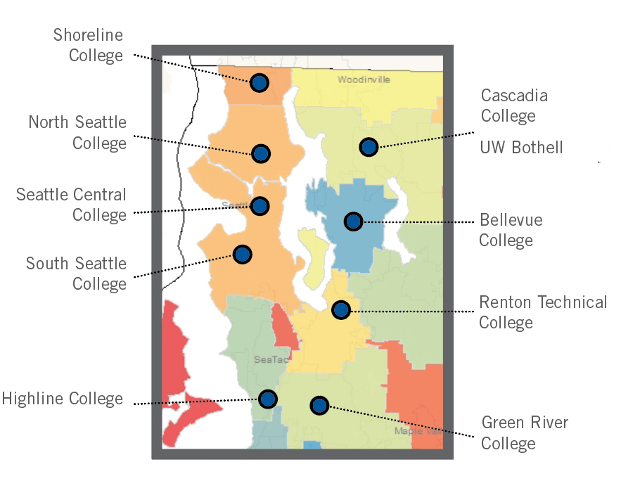 Map of Bridge to Finish locations throughout King County