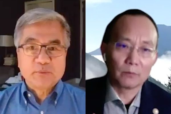 screen shot of Seattle Colleges chancellor, Dr. Shouan Pan, and Bellevue College interim president, Gov. Gary Locke during a virtual webinar about Bridge to Finish