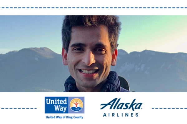 Paul Jonusaitis photo with the words, Congratulations to Paul Jonusaitis of Kirkland, the latest United Way of King County/Alaska Airlines giveaway winner