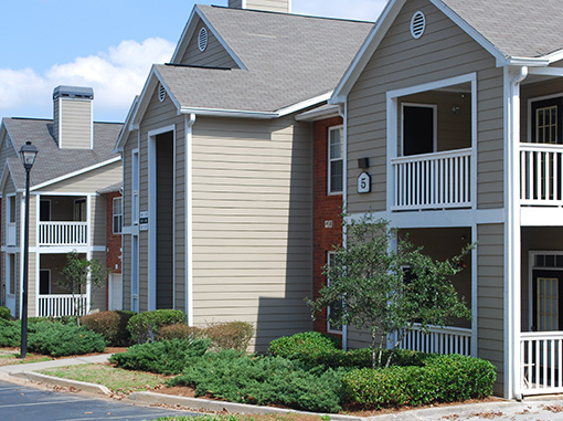 Front side of an apartment complex