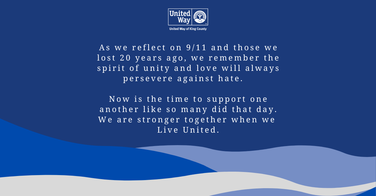 Graphic with text overlay expressing reflection and unity around the 20th anniversary of the 9/11 terrorist attacks