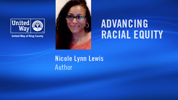 A screen shot of Nicole Lynn Lewis speaking at a virtual event with event title
