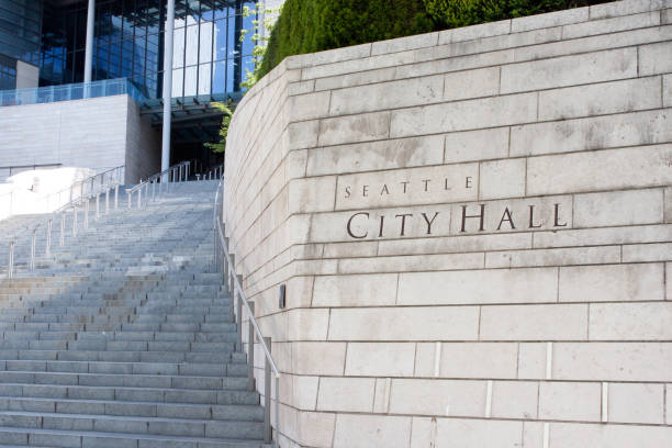 Front steps and sign at Seattle City Hall