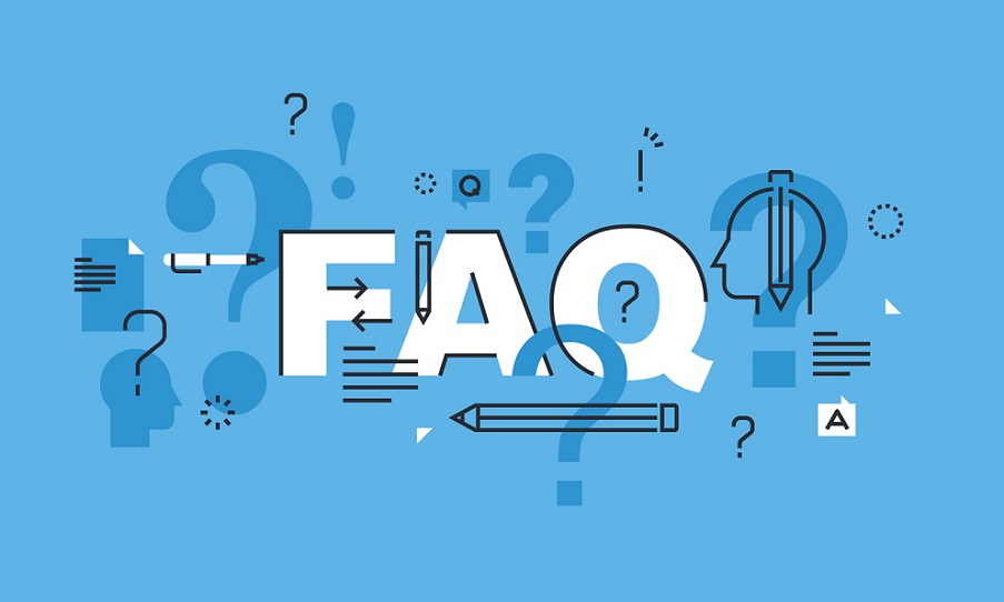 Images surrounding the capital letters FAQ